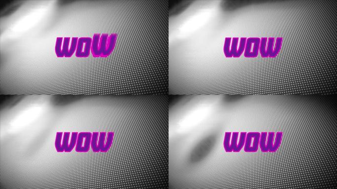 紫色wow文本在虚线纹理渐变灰色背景下的数字动画