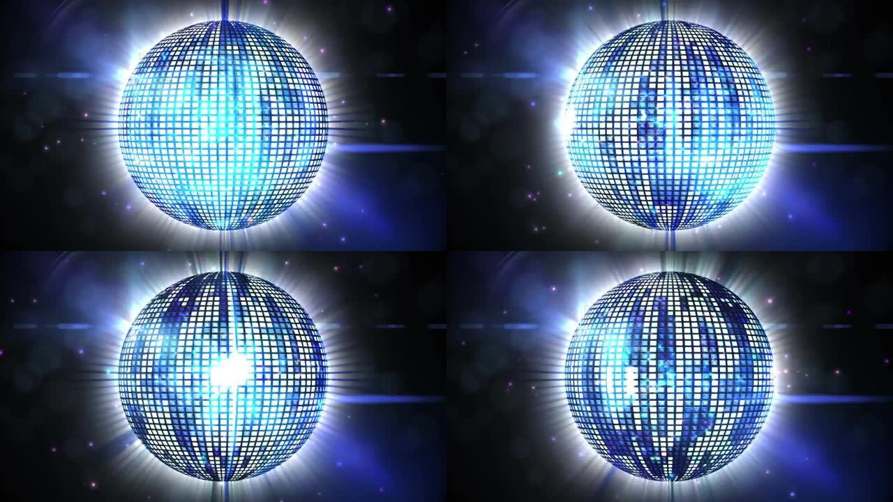 发光镜子迪斯科球上的蓝色光斑动画