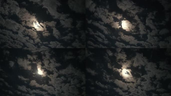晚上的满月和云时间流逝