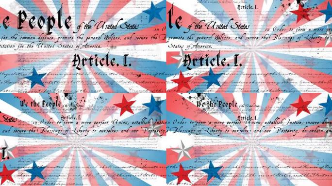 动画的美国宪法文本超过美国国旗星星和条纹元素