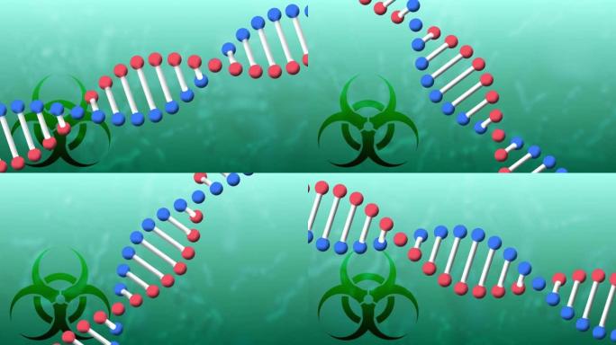生物危害符号和dna链旋转动画