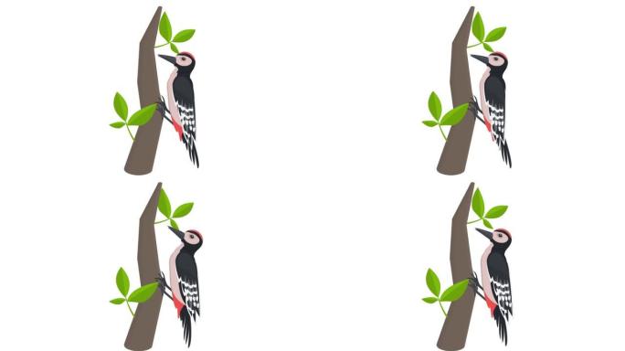 啄木鸟。啄木鸟的动画。卡通