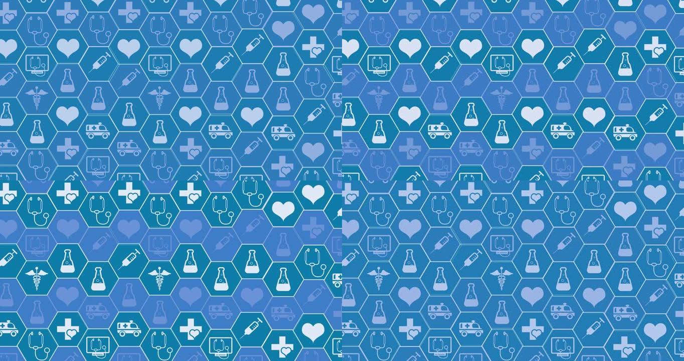 蓝色背景上的医学图标动画