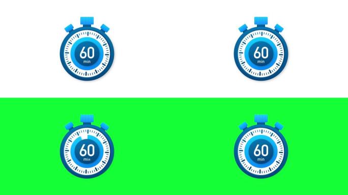 60分钟，秒表图标。平面样式的秒表图标。运动图形。