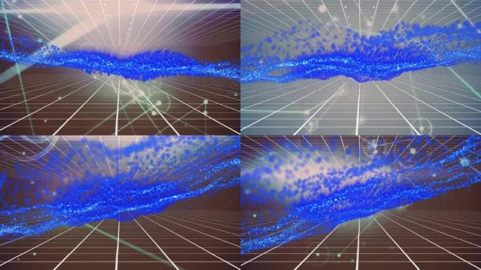 蓝色数字波对网格网络连接网络的数字动画