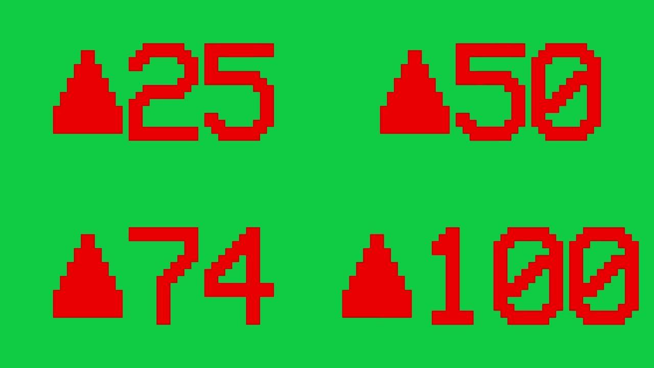 红色向上符号方向从0上升到100-数字计数器数字0-100-以百分比加载进度条-0-100向上Sem