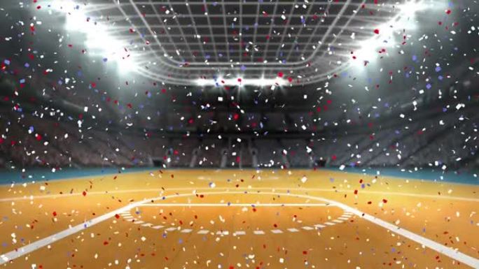 蓝色和红色的纸屑飘落在体育场的动画