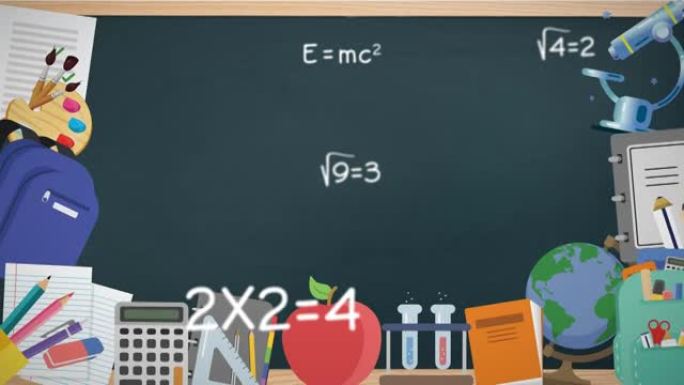 黑板上数学图纸上的学校项目动画
