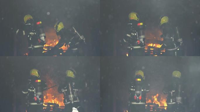 男消防员在事故火场控制火警