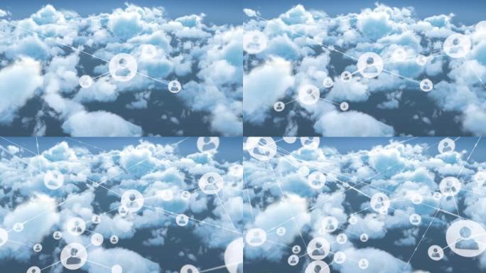 云和天空上连接网络的动画