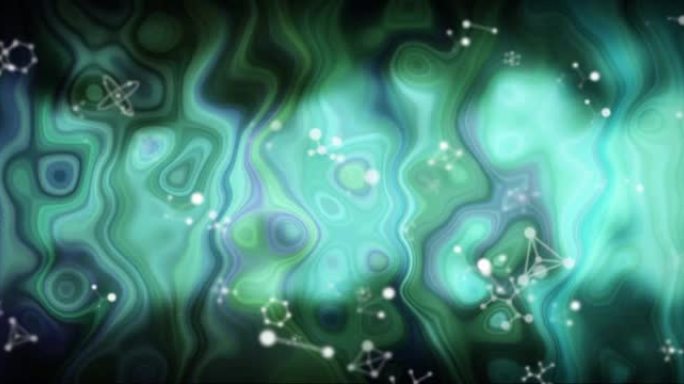 黑色背景上漂浮的分子结构对液体纹理影响的数字动画