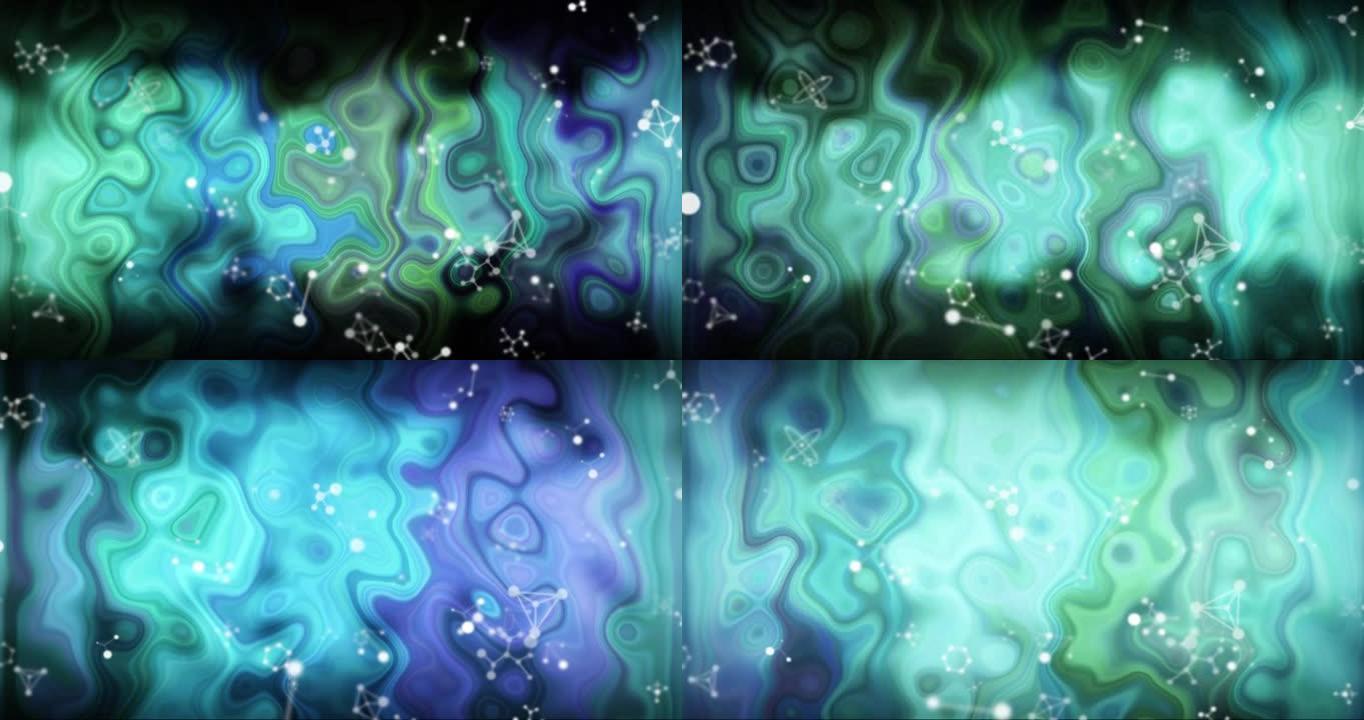 黑色背景上漂浮的分子结构对液体纹理影响的数字动画