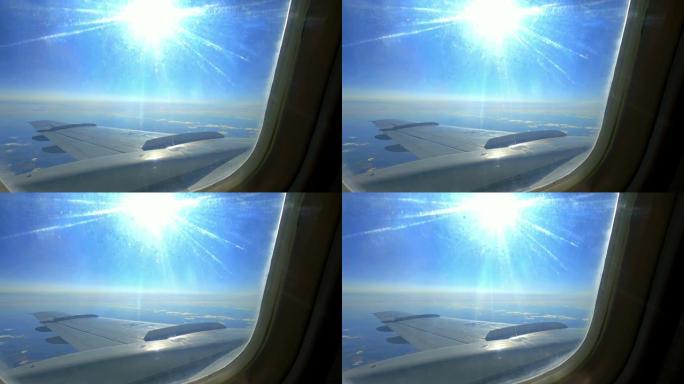 飞行过程中飞机窗内的太阳