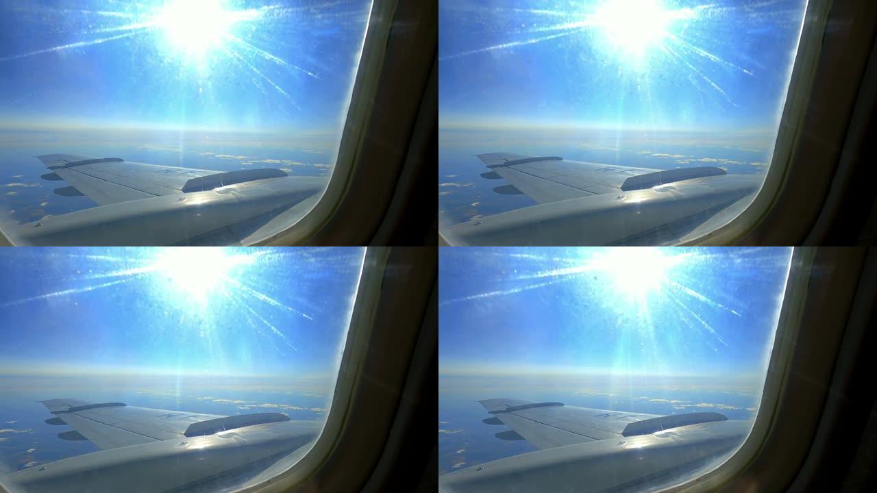 飞行过程中飞机窗内的太阳