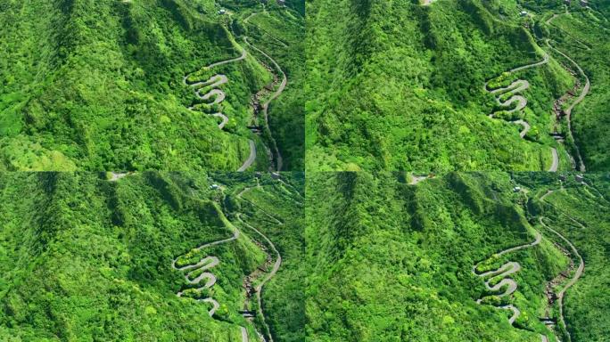 台湾金瓜石鸟景山路。汽车驶过弯道。