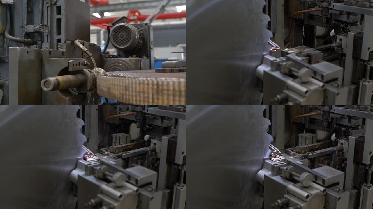 圆锯片厂自动煅烧、淬火和焊接锯齿设备。