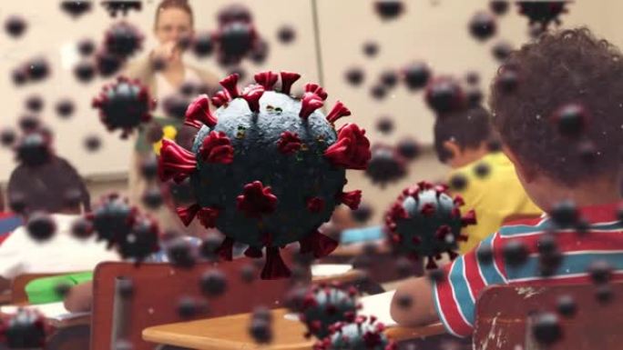 冠状病毒细胞在学童学习中的动画