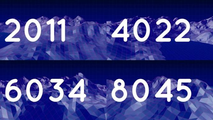 在蓝色背景上旋转的3d结构上增加数字的数字动画