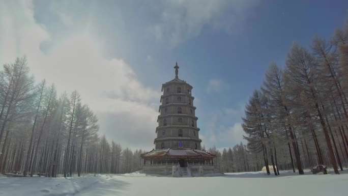 塞罕坝塞罕塔林海风雪延时素材