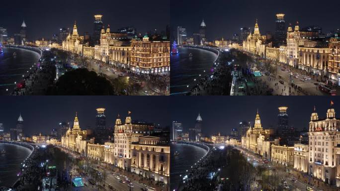 航拍上海外滩夜景-万国建筑群