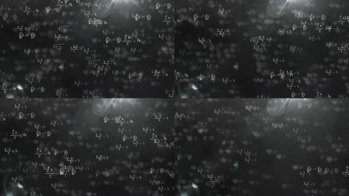 黑暗背景上的灯光上的数学图纸和公式的动画