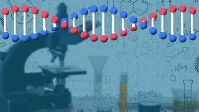 Dna结构在显微镜下针对白色背景上的化学结构旋转