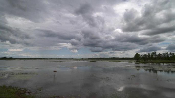湖泊反射戏剧性的云