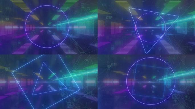 数字隧道上霓虹灯形状的动画