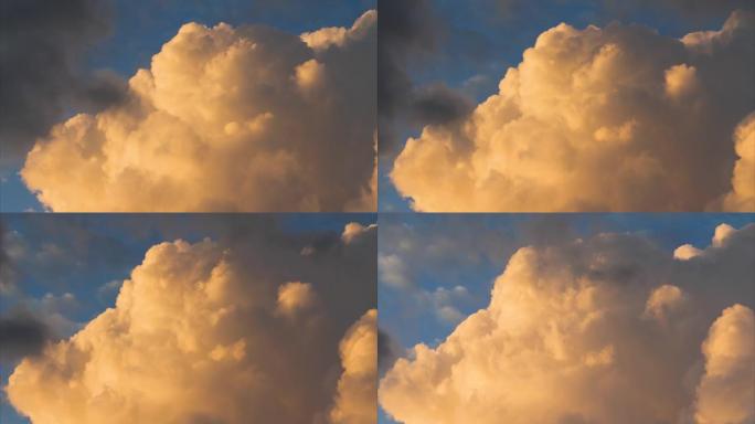 滚动浮肿的日落云在移动，橙色云在移动的时间流逝。乌云密布的天空。4k夕阳天空背景的白云延时