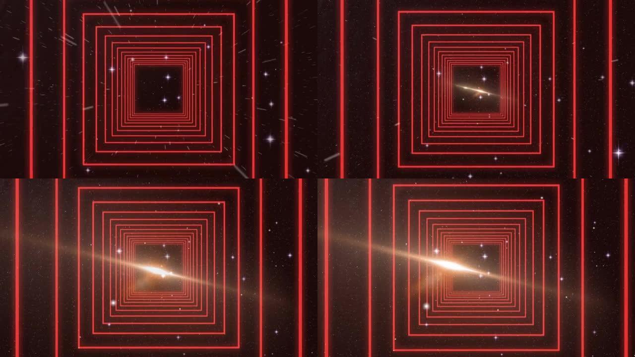 在太空中红色正方形形状的数字动画