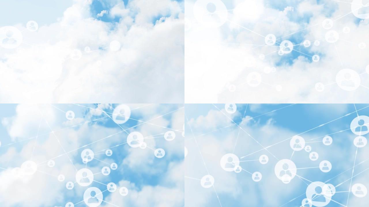 天空云上与人的连接网络动画图标