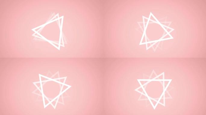 在粉红色背景上旋转的白色三角形上的红色斑点动画