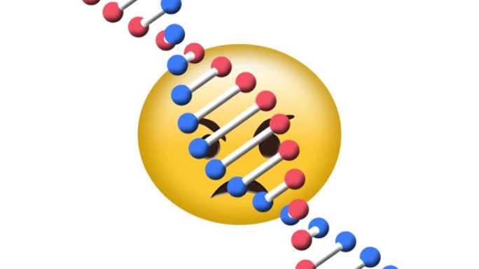 dna结构的数字动画在白色背景下在愤怒的表情符号上旋转