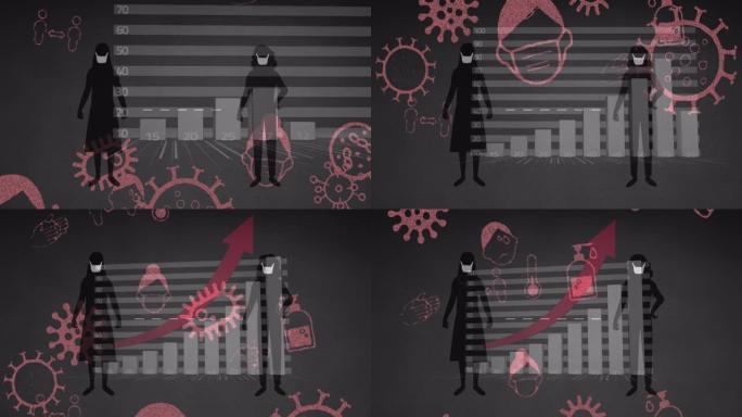 灰色背景下新型冠状病毒肺炎概念图标的数字动画处理