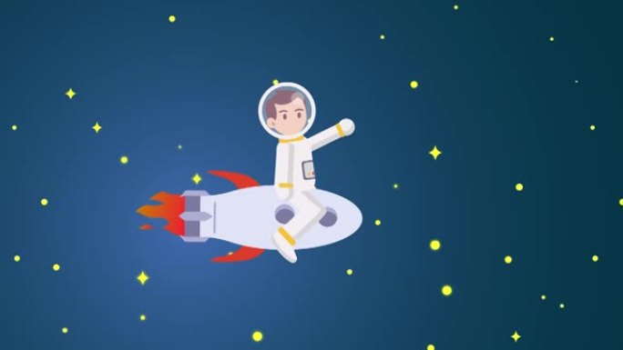小男孩动画在太空中骑火箭