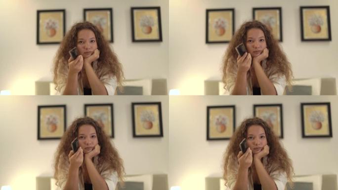 无聊的年轻女子，长发开关频道