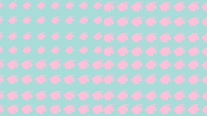蓝色背景上有复制空间的一排排粉红色鱼的动画