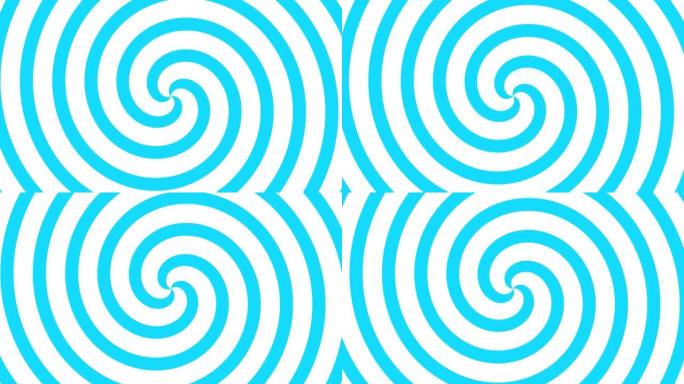 抽象动画蓝白螺旋运动背景，无缝循环。催眠漩涡效应，旋转视错觉插图。