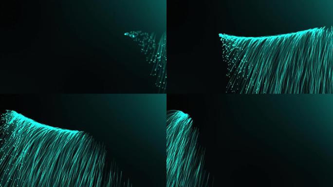 黑色背景上层叠发光蓝色纤维的动画