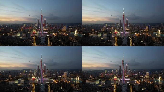 夜间放大广州广州塔的视野