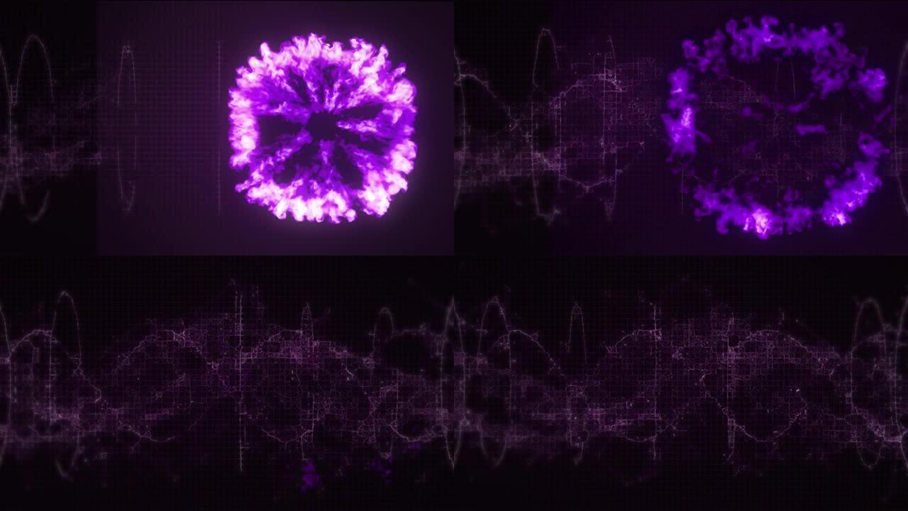 dna链在紫色烟花上旋转的动画
