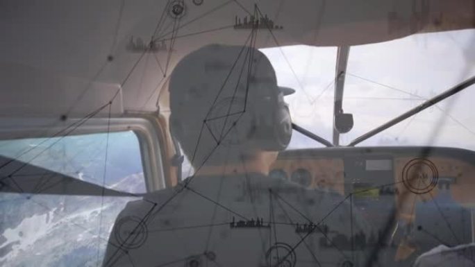 飞机上飞行员的连接和统计网络动画