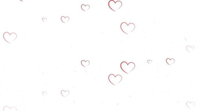 多个红色心脏图标落在白色背景上的数字动画
