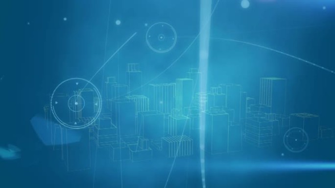 3d城市绘图旋转的连接网络动画