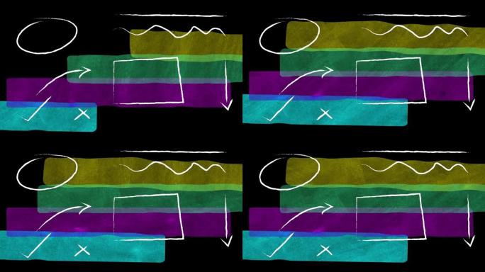 黑色背景上的柔和彩色条纹动画和设计布局草图