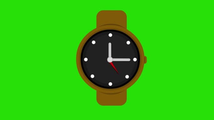 时钟指针的循环动画，在绿色色度背景上