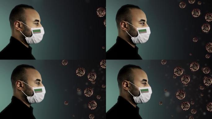 车臣共和国的Ichkeria旗徽章男性面具保护攻击病毒