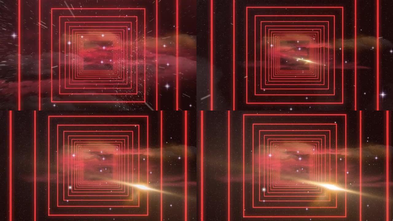在太空中无缝运动的红色正方形形状的数字动画