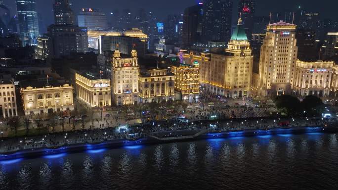 航拍上海外滩夜景-万国建筑群