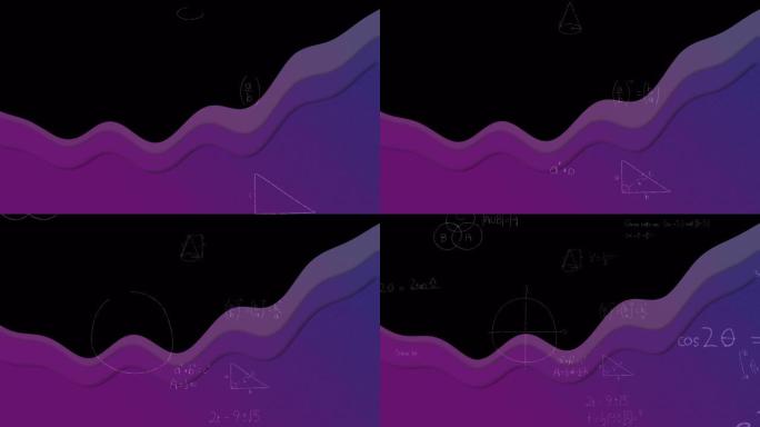 紫色波浪上的数学方程动画